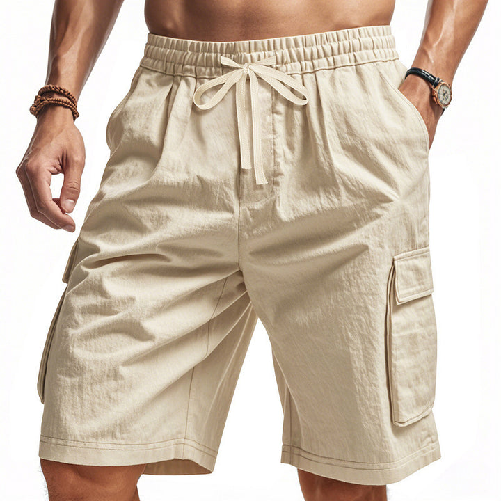 Men's casual cargo Bermuda shorts with elastic drawstring waistband, straight leg, and patch flap pockets Mune Fashion
