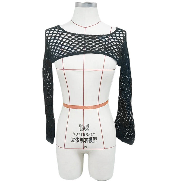 Ladies trendy mesh overlay with wide sleeves