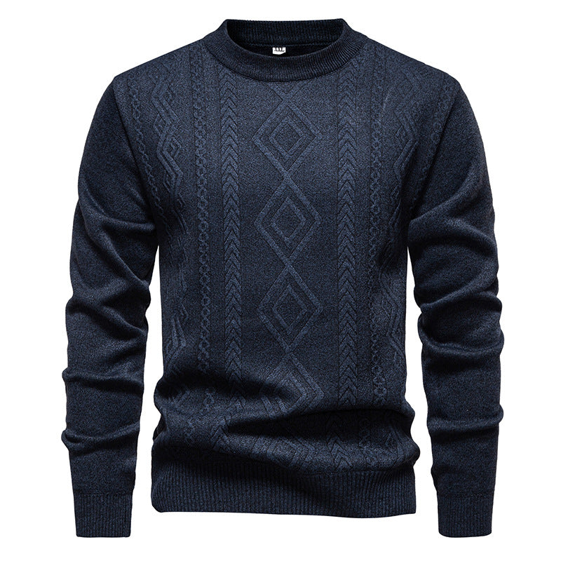 Men's knitted round neck sweater with diamond pattern and fine textured knit Mune Fashion