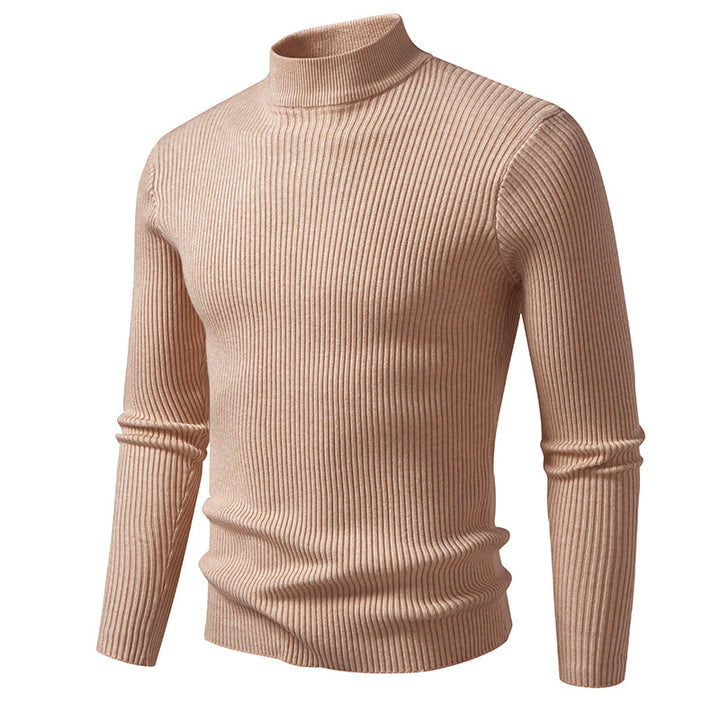 Men's ribbed mock neck pullover narrow fit thermal fine knit Mune Fashion