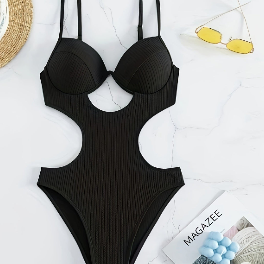 Ladies One Piece Swimsuit with Elegant Cut-Out Design and Adjustable Straps Mune Fashion