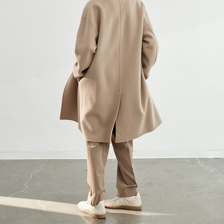 Men's Oversized Wool Coat with Double-breasted and Notch Collar Mune Fashion