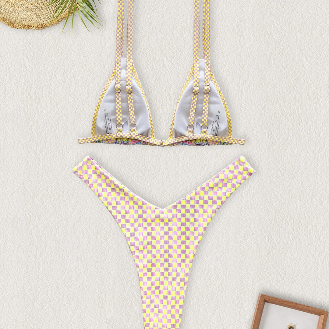 Women's Triangle Bikini with Colorful Patchwork Pattern Mune Fashion
