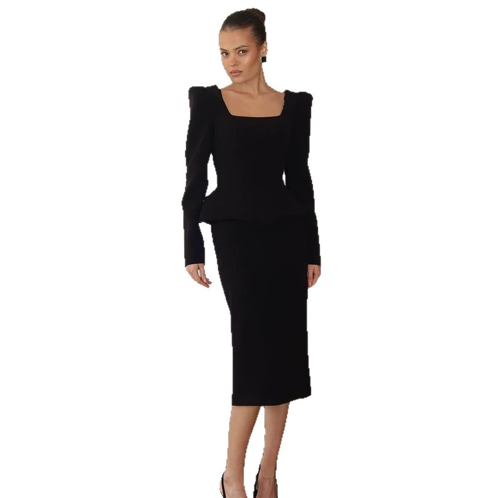 Women's Tailored Corset Blazer Top with Square Neckline, Peplum and Emphasized Shoulders Mune Fashion