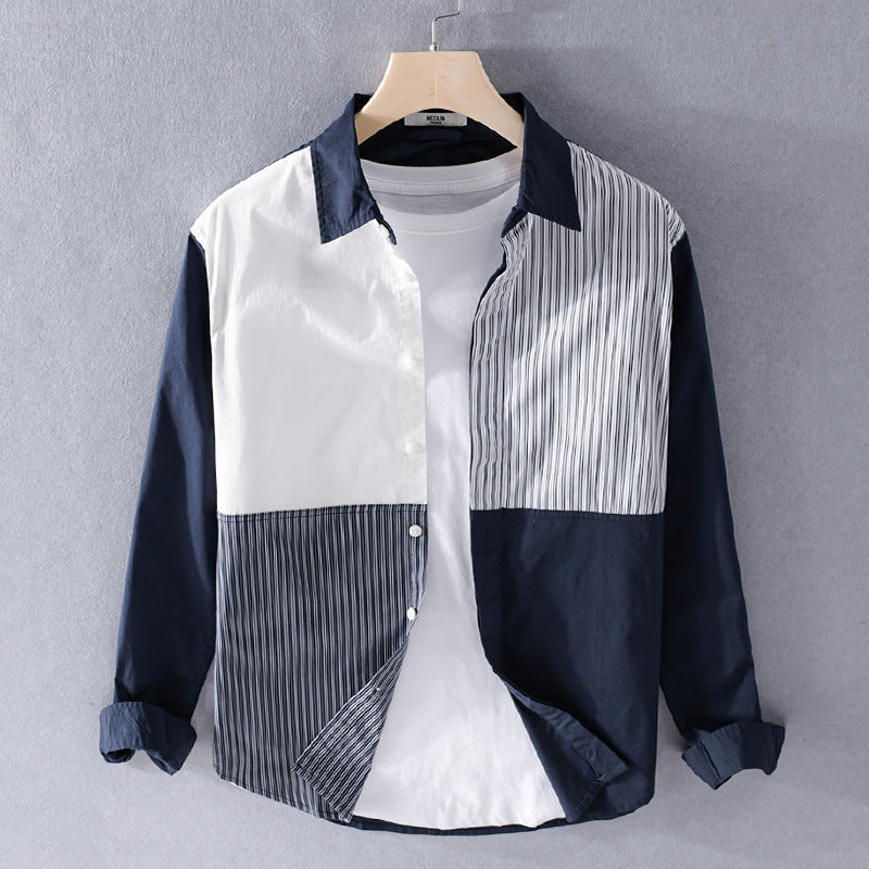 Men's Contrasted Patchwork Shirt with Block and Pinstripes Mune Fashion