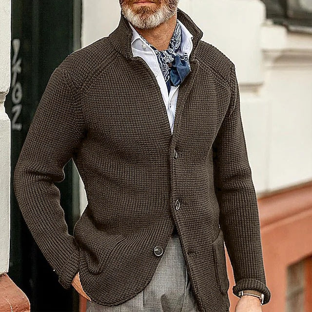 Men's cardigan with stand-up collar and textured knit Mune Fashion