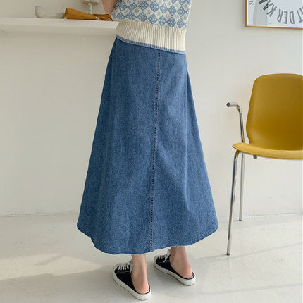 Women's Long Jeans Culotte Skirt with High Waist, Boxy A-Line Silhouette and Side Pockets Mune Fashion