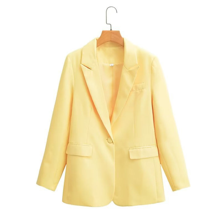 Women's Oversize Blazer with Shawl Lapel Single Button Closure and Flap Pockets Mune Fashion