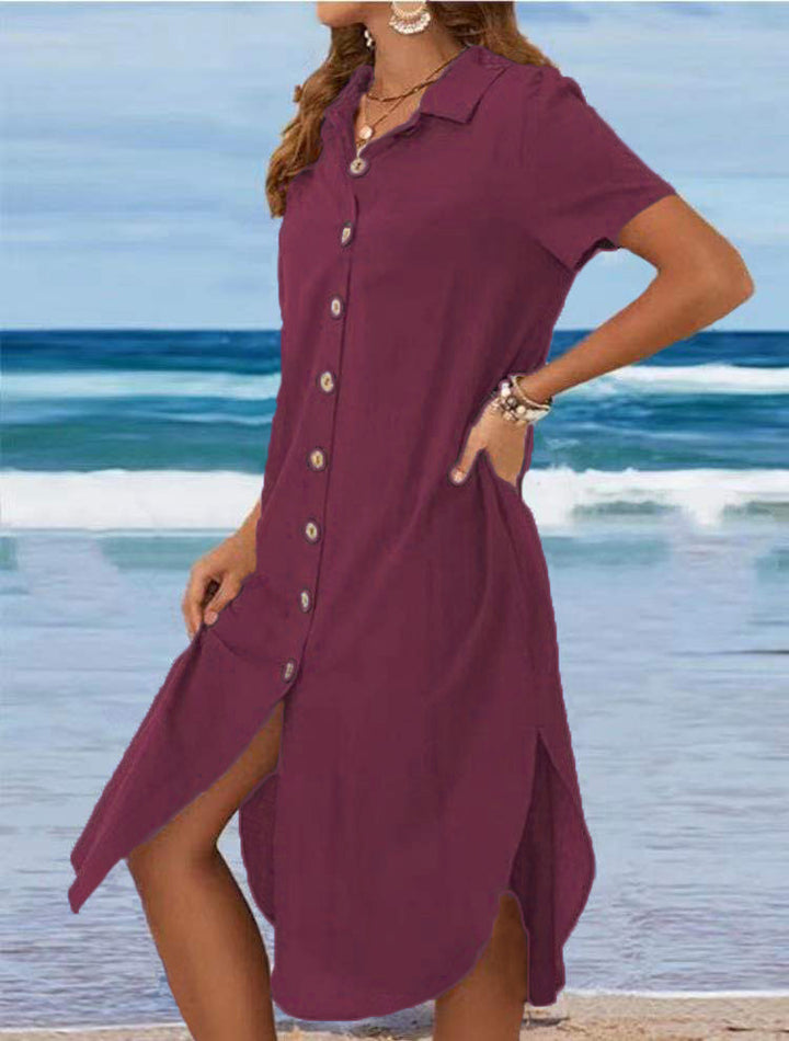Women's shirt dress with button placket and side slits Drune