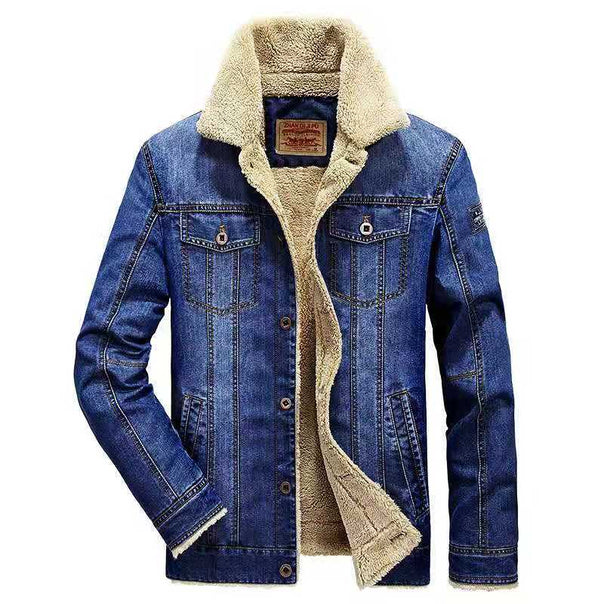 Men's denim jacket with sherpa lining, warming teddy interior and classic shirt collar Mune Fashion