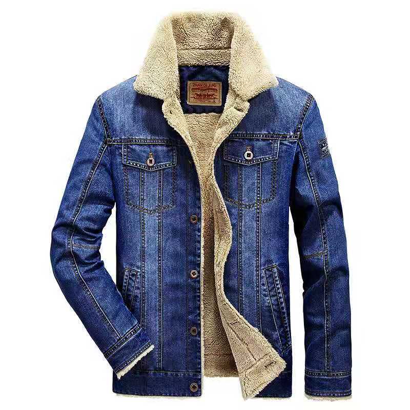 Men's denim jacket with sherpa lining, warming teddy interior and classic shirt collar Mune Fashion