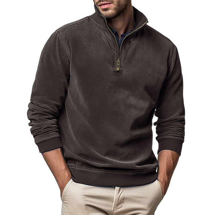 Men's Half-Zip Sweatshirt with Stand-Up Collar and Ribbed Cuffs Mune Fashion