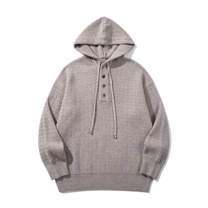 Unisex structured knit hoodie with half placket and drawstring hood Mune Fashion