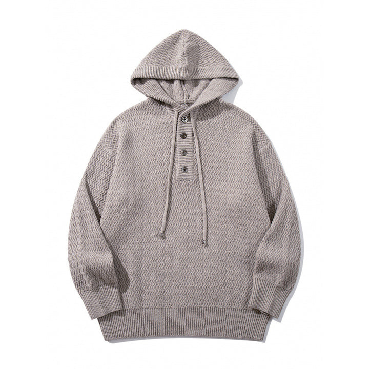 Unisex structured knit hoodie with half placket and drawstring hood Mune Fashion