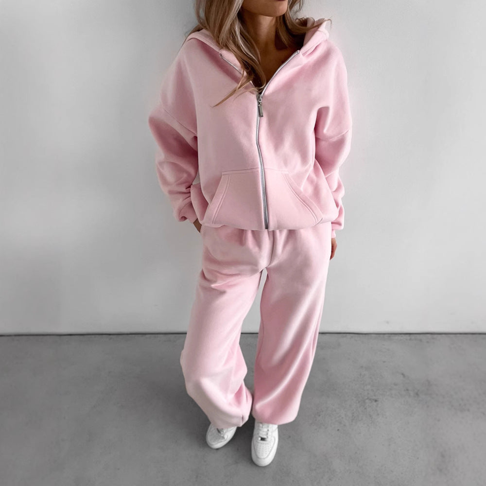 Women's Loungewear Set Mune Fashion: Oversized Zip Hoodie with Hood and Wide High-Waist Sweatpant made of Soft Fleece