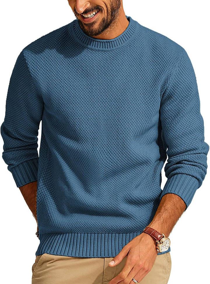 Men's Waffle Knit Sweater with Round Neck Mune Fashion