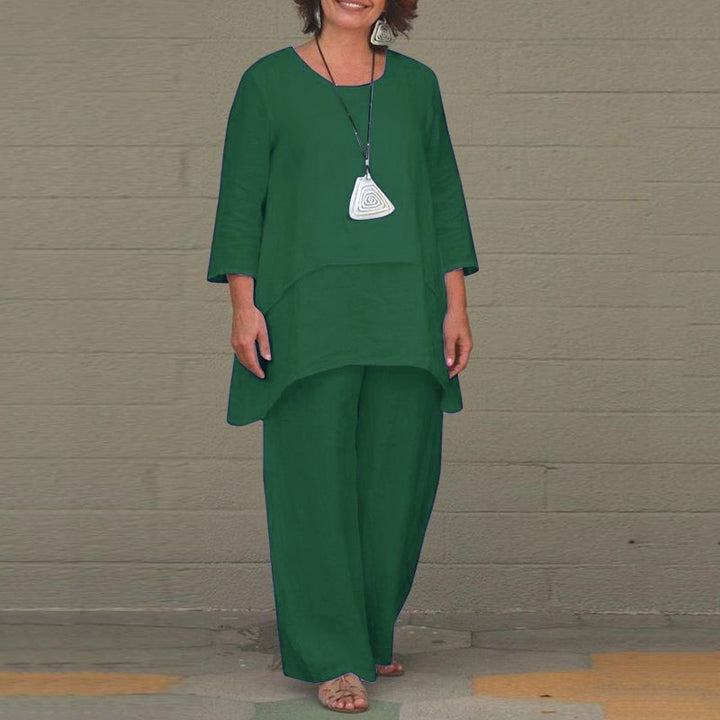 Women's Casual Two-Piece Linen Set with Oversized Tunic and Wide Palazzo Pants Mune Fashion