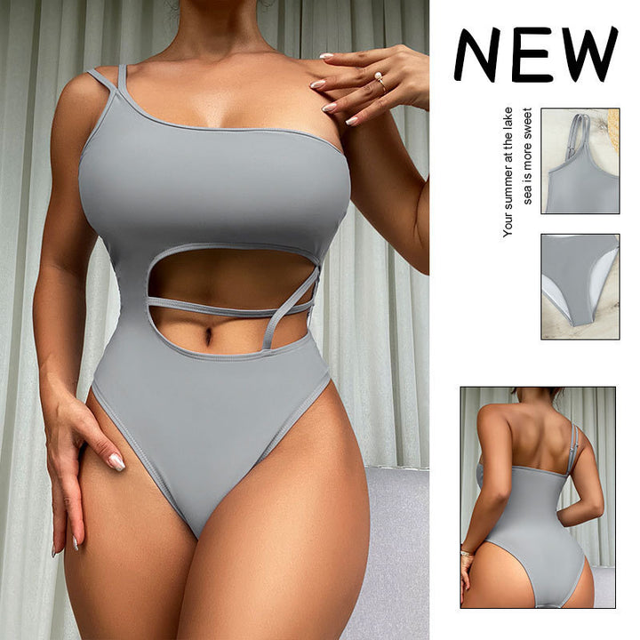 Women's one-piece swimsuit with asymmetrical cut and trendy cut-outs