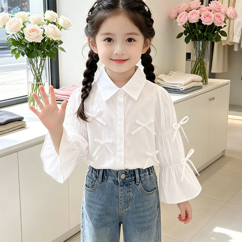 Girl's blouse with ruffle details and bow Mune Fashion