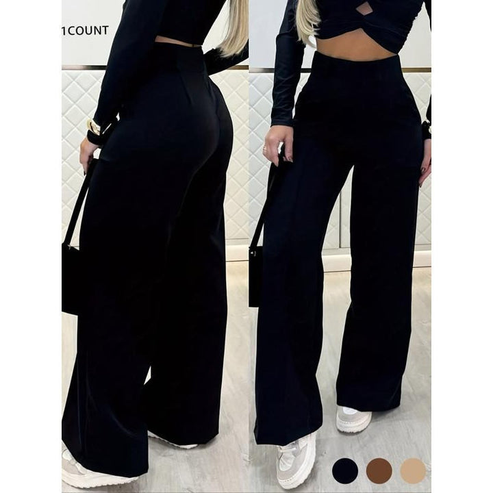 Women's High-Waisted Wide Palazzo Pants with Pleat Mune Fashion