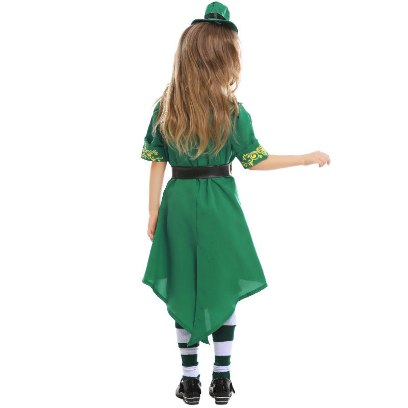 Girl costume as Irish leprechaun with hat and apron Mune Fashion