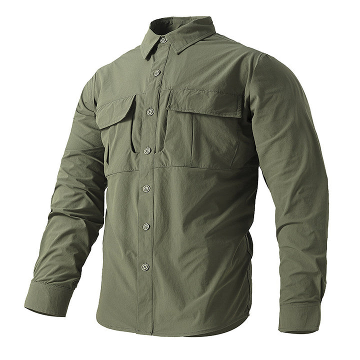 Men's Light Shirt Jacket in Utility Style with Patch Chest Pockets and Button Placket Mune Fashion