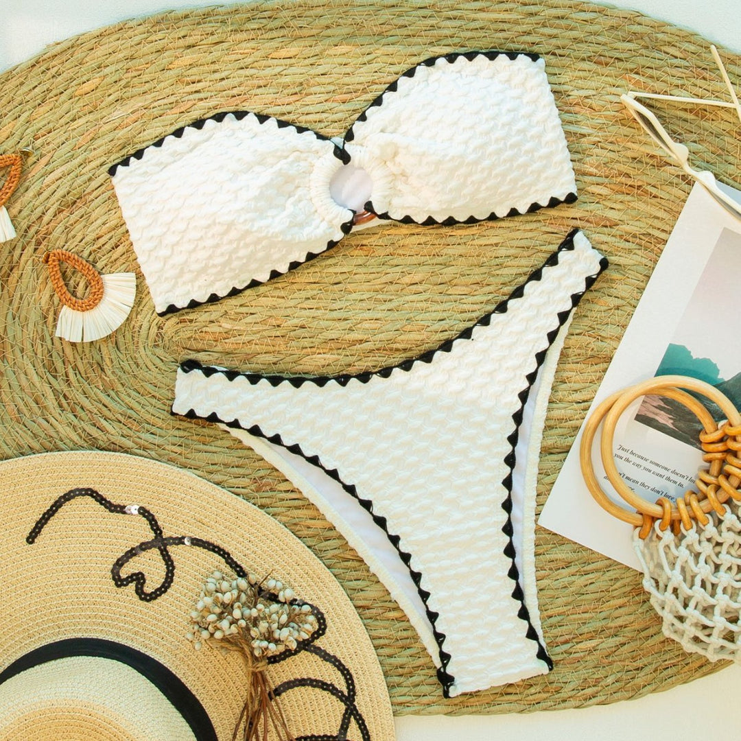Women's bandeau bikini set with decorative cut-out design and trendy wave pattern Mune Fashion