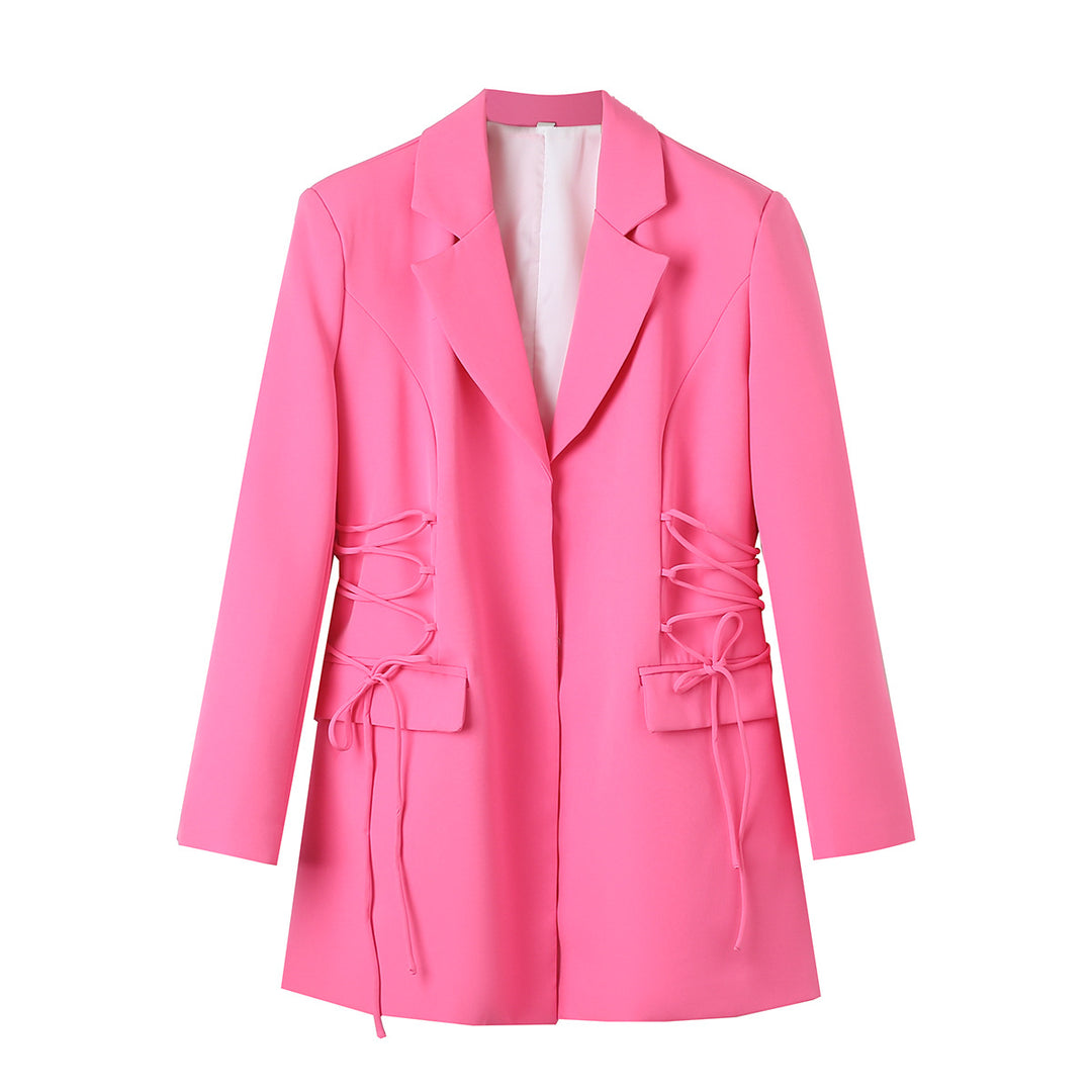 Women's tailored long blazer with side lacing and flap pockets Mune Fashion