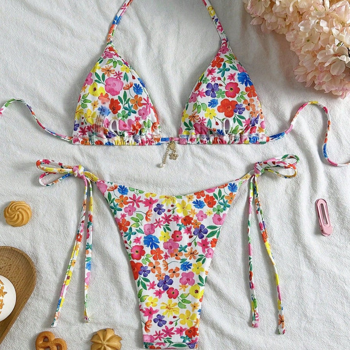 Women’s Triangle Bikini with Colorful Floral Design Mune Fashion