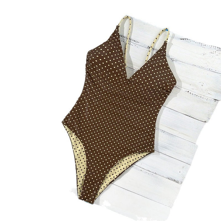 Women's One-Piece Swimsuit with Fashionable Polka Dot Pattern Mune Fashion