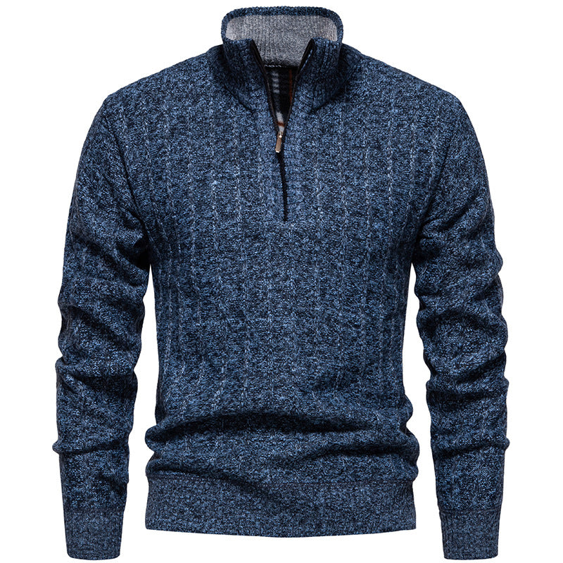 Men's ribbed troyer sweater with half zip, cable pattern and warming inner finish Mune Fashion