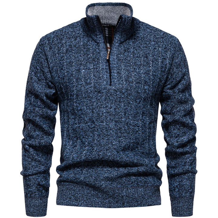 Men's ribbed troyer sweater with half zip, cable pattern and warming inner finish Mune Fashion