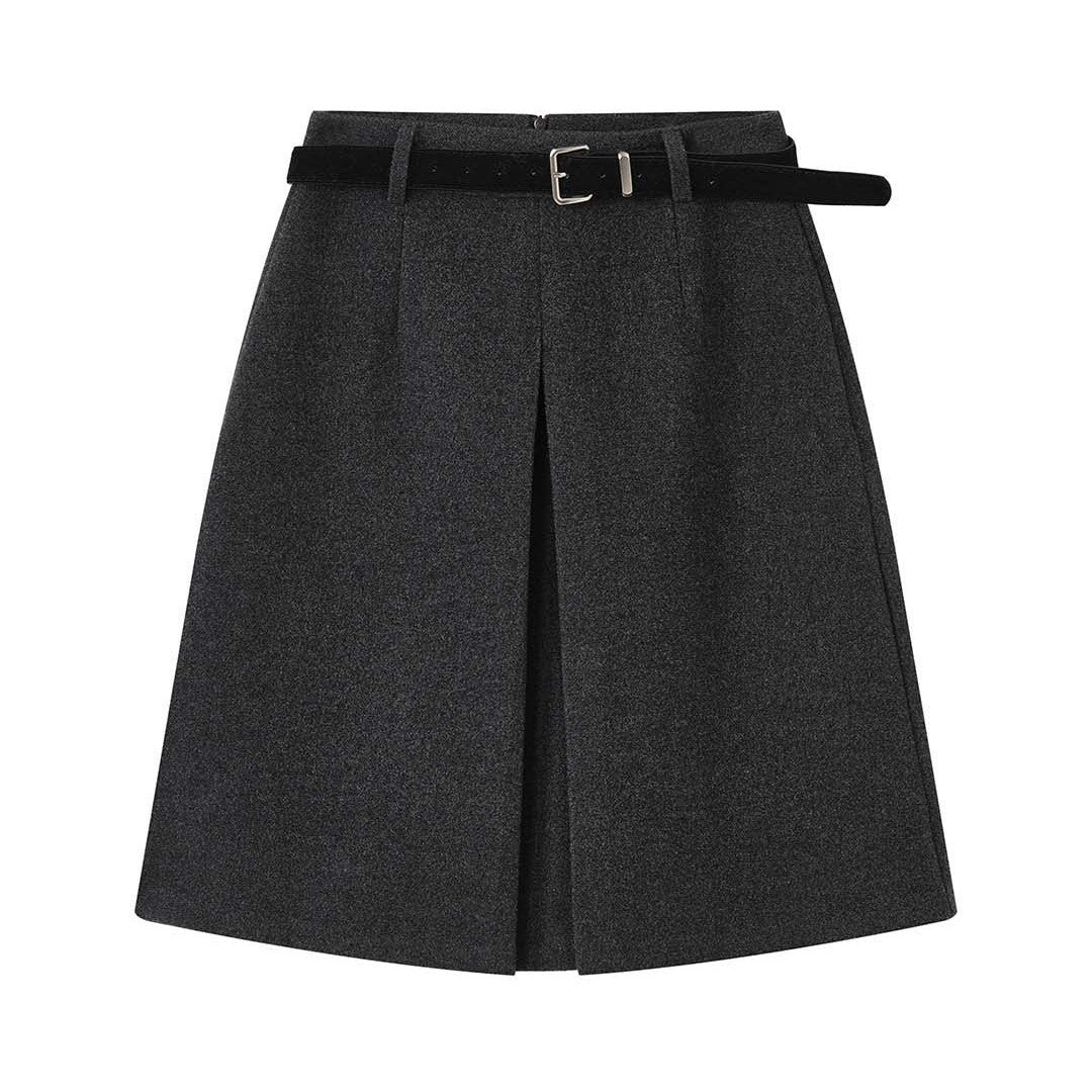 Women's Wool Blend Midi Skirt with Pleats and Tailored Fit Mune Fashion