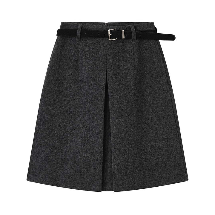 Women's Wool Blend Midi Skirt with Pleats and Tailored Fit Mune Fashion