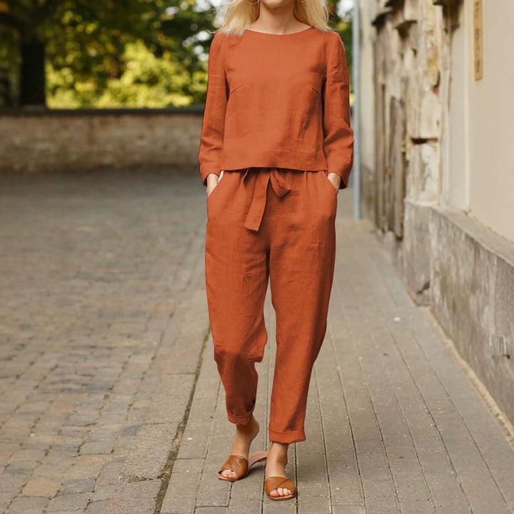 Women Casual Set of Long Sleeve Top and Elastic Pants Mune Fashion