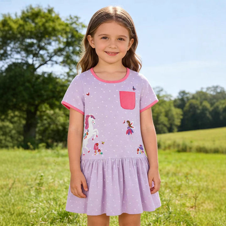 Girls casual dress with marvelous unicorn and fairy appliqués Mune Fashion