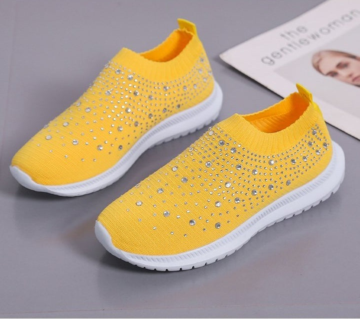 Women’s knitted slipper sneaker with rhinestone embellishment and flexible comfort sole Mune Fashion