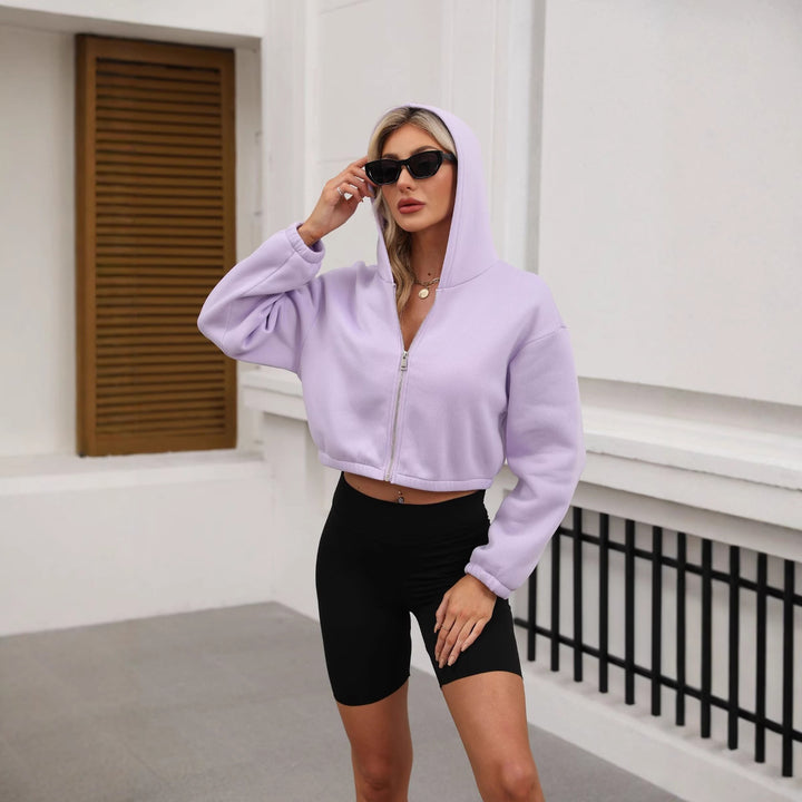 Women's Cropped Hoodie Jacket with Full Zipper and Oversized Sleeves Mune Fashion