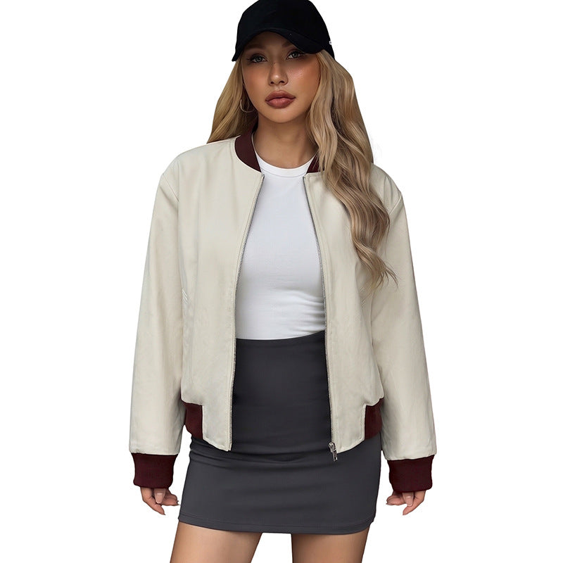 Ladies' short bomber-style jacket with contrasting stand-up collar and ribbed cuffs Mune Fashion