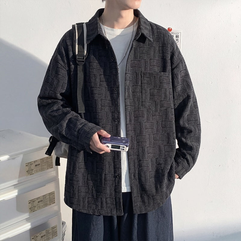 Men's overshirt jacket made of structured cotton blend with check pattern relief Mune Fashion