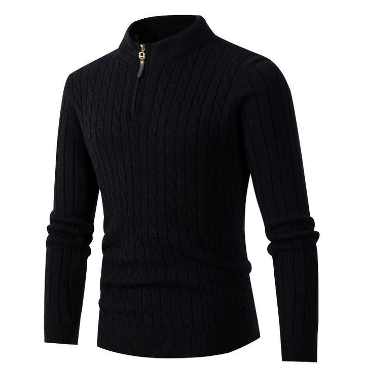 Men's Fine Cable Knit Half-Zip Mock Neck Sweater Mune Fashion