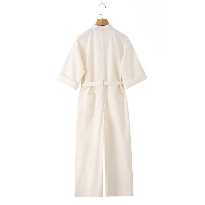 Women’s overall with bow collar, waistband and wide legs Mune Fashion