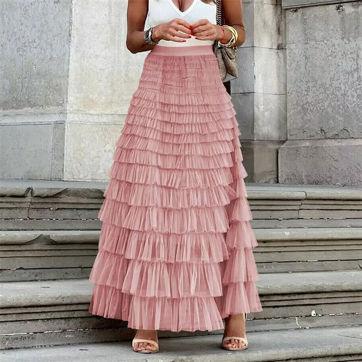Women's layered tulle midi skirt with elastic waistband and ruffles Mune Fashion
