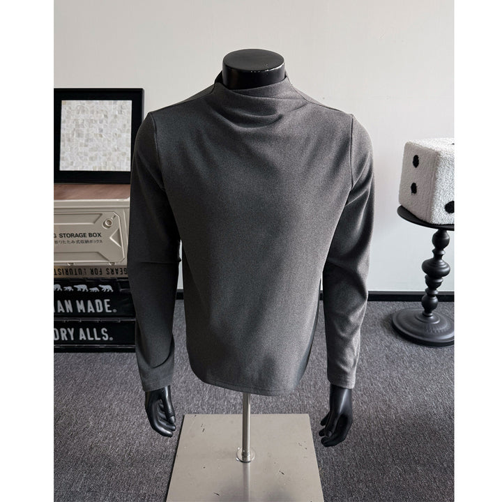 Men's Fine Stretch Long Sleeve Shirt with Short Stand-Up Collar and Slim Silhouette Mune Fashion