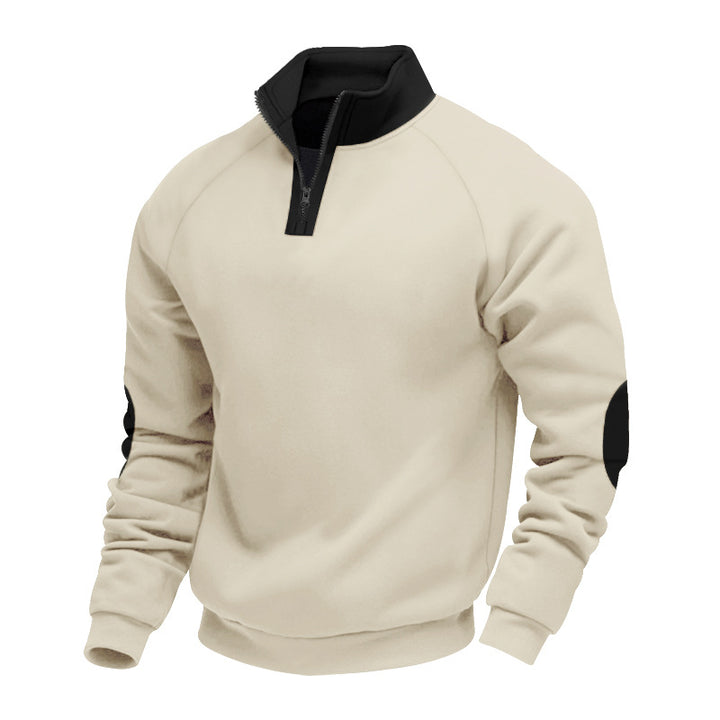Men's half-zip fleece pullover with a high stand collar and contrasting elbow patches Mune Fashion