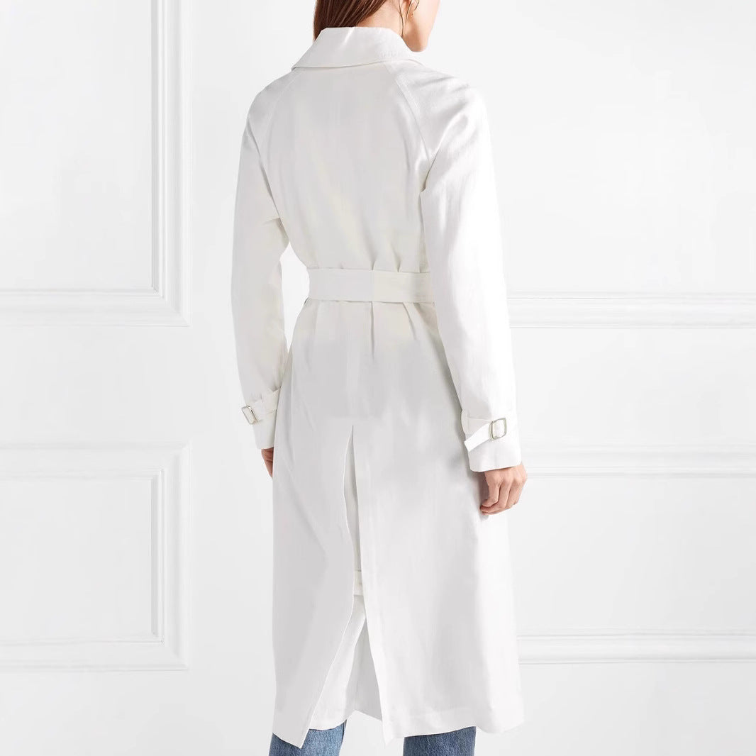 Women's Mid-Length Single-Breasted Trench Coat with Storm Flap and Adjustable Cuffs Mune Fashion