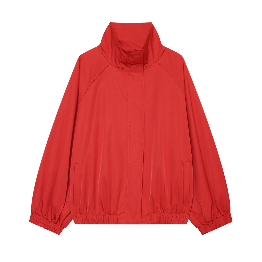 Women's Lightweight Boxy Transitional Jacket with Funnel Neck and Elastic Hem Mune Fashion
