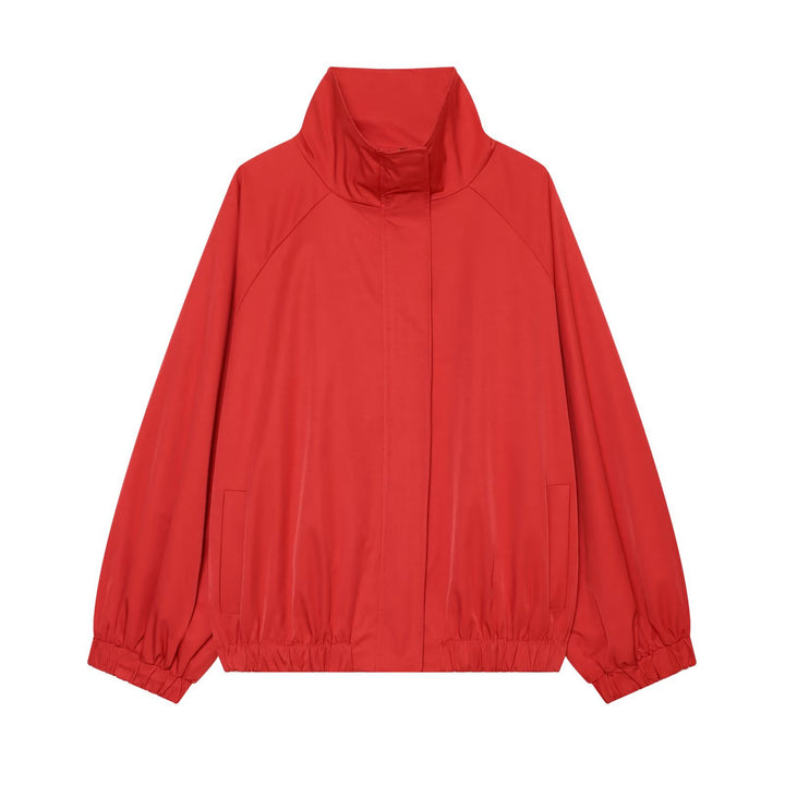 Women's Lightweight Boxy Transitional Jacket with Funnel Neck and Elastic Hem Mune Fashion