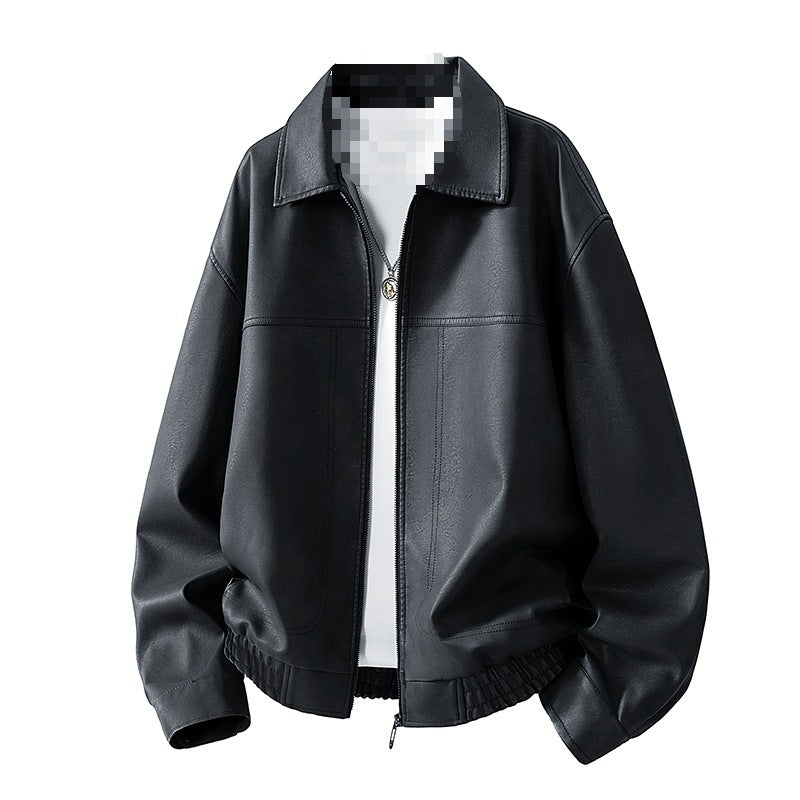 Men's Oversized Velour-Look Transitional Blouson with Shirt Collar, Zipper & Elastic Hem