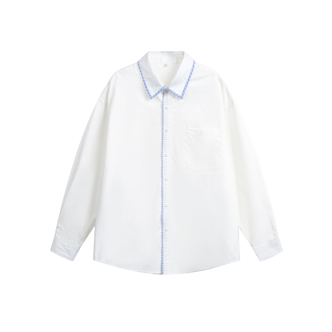 Unisex Oversized Shirt Jacket with striped piping at the collar and continuous button placket Mune Fashion